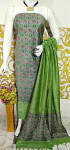 Ajrakh Print Unstitched Suit Set - Katan Salab Fabric -Top, Bottom & Dupatta