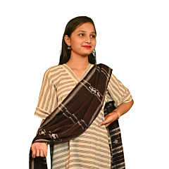 Authentic Kotpad Handwoven Cotton Dupatta | Deep Brown with White Tribal Checks & Motifs | Crafted by Koraput Tribal Artisans
