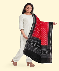 Rust Black Sambalpuri Handwoven Single Ikat Cotton Dupatta SFCDUP200A