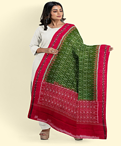 Olive Maroon Sambalpuri Handwoven Single Ikat Cotton Dupatta SFCDUP201A