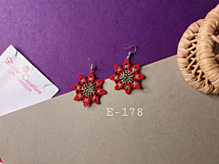 Royal Crimson Starburst Handcrafted Glass Bead Dangle Earrings