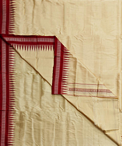 Beige Maroon Sambalpuri Handwoven Silk Dhoti Gamuchha SFSJOD2067