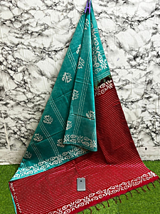 Kota Staple Batik Print Saree with Golden Zari Border & Blouse - Lightweight & Elegant