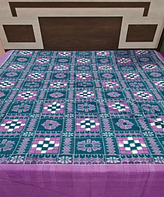 Green Pink Sambalpuri Handwoven Cotton Double Bed Sheet SMCBED2122