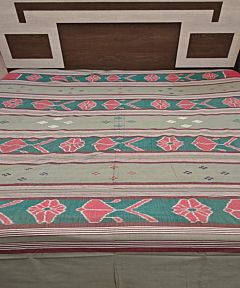 Olive Sambalpuri Handwoven Cotton Double Bed Sheet SMCBED2126