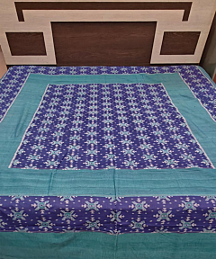 Blue Green Sambalpuri Handwoven Cotton Double Bed Sheet SMCBED2129