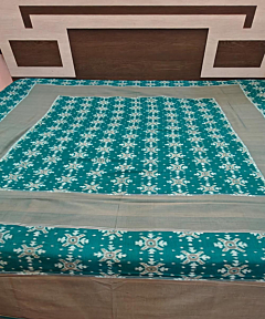 Green Brown Sambalpuri Handwoven Cotton Double Bed Sheet SMCBED2130