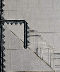 White Sambalpuri Handwoven Cotton Dhoti Gamuchha SFSJOD2154