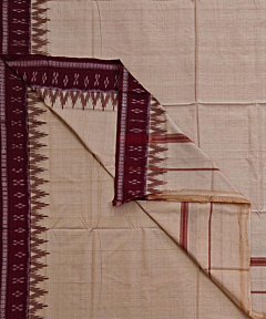 Beige Sambalpuri Handwoven Cotton Dhoti Gamuchha SFSJOD2159