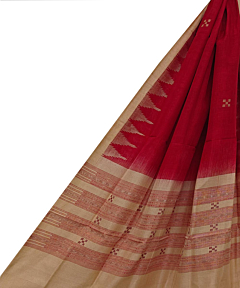 Red Beige Sambalpuri Handwoven Single Ikat Cotton Dupatta SFCDUP2165