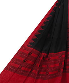 Black Red Sambalpuri Handwoven Single Ikat Cotton Dupatta SFCDUP2166