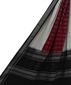Maroon White Sambalpuri Handwoven Single Ikat Cotton Dupatta SFCDUP2180