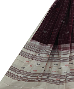 Maroon White Sambalpuri Handwoven Single Ikat Cotton Dupatta SFCDUP2182
