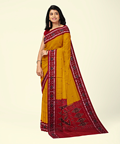 Yellow Red Sambalpuri Handwoven Single Ikat Cotton Saree SFCSAR2194