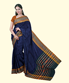 Blue Yellow Sambalpuri Handwoven Single Ikat Cotton Saree SFCSAR2198