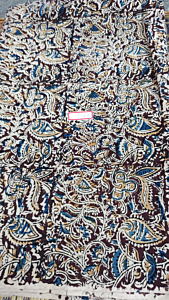 Kalamkari Hand Block Print Cotton Cambric Fabric - Multicolor - 1 Meter(KBPF220)