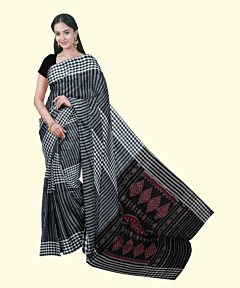 Gray Black Sambalpuri Handwoven Single Ikat Cotton Saree SFCSAR2202