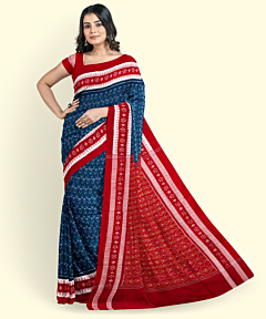 Green Red Sambalpuri Handwoven Single Ikat Cotton Saree SFCSAR2254