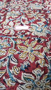 Kalamkari Hand Block Print Cotton Cambric Fabric - Multicolor - 1 Meter(KBPF229)