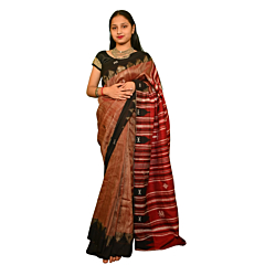 Authentic Kotpad Traditional Cotton Saree | Classic Red with Black Tribal Motifs & Woven Striped Pallu | Handwoven by Koraput Tribal Artisans