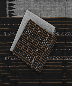 Black Gray Sambalpuri Handwoven Double Ikat Suit SFCSUT2304