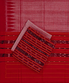 Red Gray Sambalpuri Handwoven Double Ikat Suit SFCSUT2305