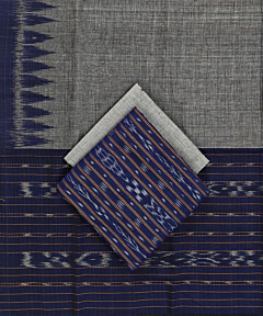 Blue Gray Sambalpuri Handwoven Double Ikat Suit SFCSUT2311
