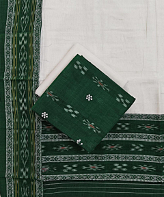 Green White Sambalpuri Handwoven Double Ikat Suit SFCSUT2314