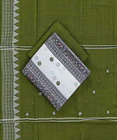 White Olive Sambalpuri Handwoven Double Ikat Suit SFCSUT2318