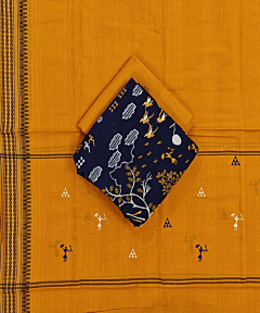 Blue Yellow Sambalpuri Handwoven Double Ikat Suit SFCSUT2331