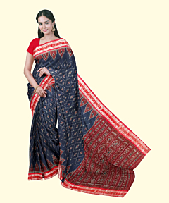 Blue Red Sambalpuri Handwoven Single Ikat Cotton Saree SFCSAR2449