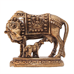 Mini Brass Cow & Calf Idol for Home Temple & Gift BH12448