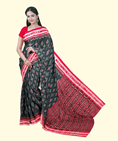 Green Red Sambalpuri Handwoven Single Ikat Cotton Saree SFCSAR2451