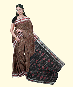 Brown Black Sambalpuri Handwoven Single Ikat Cotton Saree SFCSAR2453