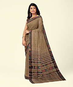 Beige Black Sambalpuri Handwoven Single Ikat Cotton Saree SFCSAR2462
