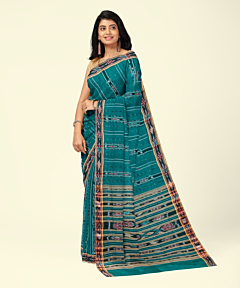 Green Sambalpuri Handwoven Single Ikat Cotton Saree SFCSAR2466