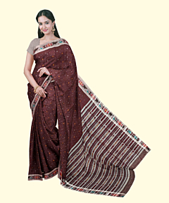 Coffee Sambalpuri Handwoven Single Ikat Cotton Saree SFCSAR2471