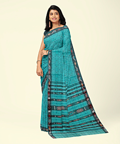 Green Sambalpuri Handwoven Single Ikat Cotton Saree SFCSAR2472