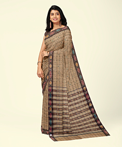 Beige Sambalpuri Handwoven Single Ikat Cotton Saree SFCSAR2474