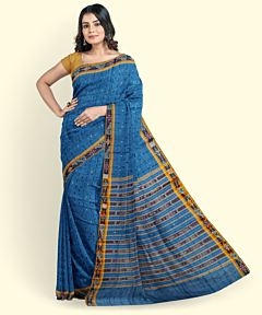 Blue Sambalpuri Handwoven Single Ikat Cotton Saree SFCSAR2478
