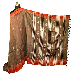 Traditional Kotpad Tussar Saree | Brown Body with Red Border & Fish Motifs | Handwoven Koraput Tribal Weave