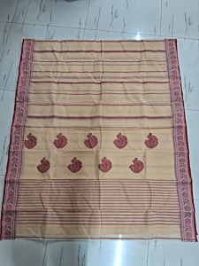 Bengal Handloom Cotton Saree with Blouse Piece | Beige & Red