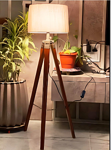 Italian-Style Tripod Wooden LED Floor Lamp | 40x40x150 Inches
