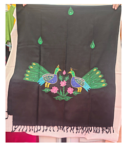 Black Manipuri Shawl with Peacock Motifs