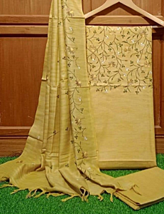 Khadi Cotton Embroidery Suit Piece Set - Premium Unstitched Dress Material