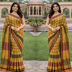 Gamcha saree, Check pattern multy color with Blouse piece