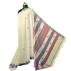 Authentic Kotpad Traditional Cotton Saree | Natural Aal Dyed Tribal Motifs | Off-White with Maroon & Purple Borders | Handwoven by Koraput Artisans