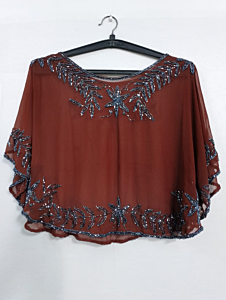 Handcrafted Zari Work Ponchu for Women | Brown | Size - M