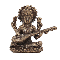 Mini Brass Saraswati Idol for Study Table, Home Temple & Gift BH12446