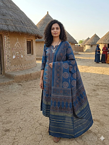 Bhujodi Kala Cotton 2 Pc Set with Ajrak Print